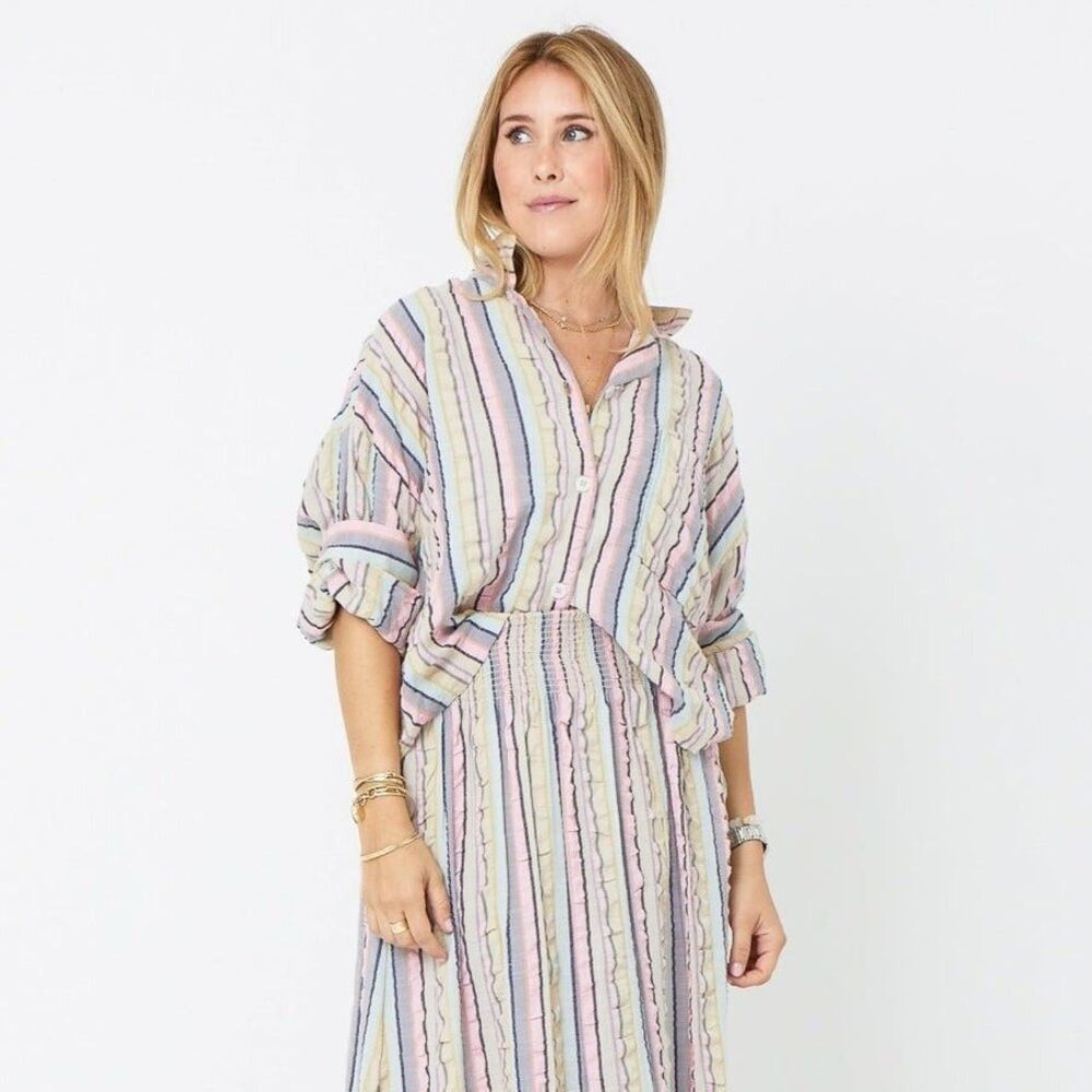 Kerri Rosenthal Sherri Stripe Shirt Blouse Top Buttondown Printed XS 265029